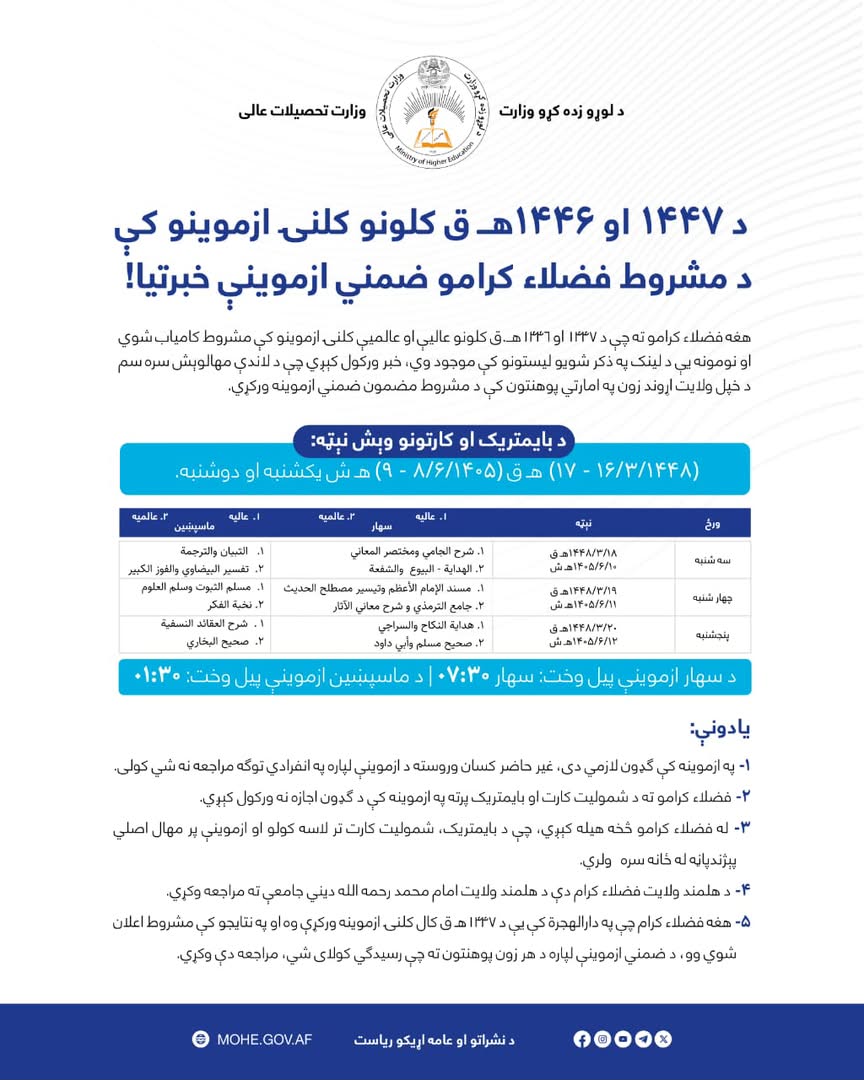 مشروط علماوو ازموینې خبرتیا